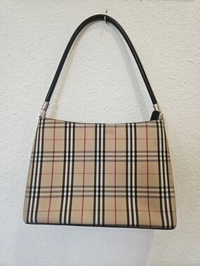 Plaid Shoulder Bag in Beige with Black Strap